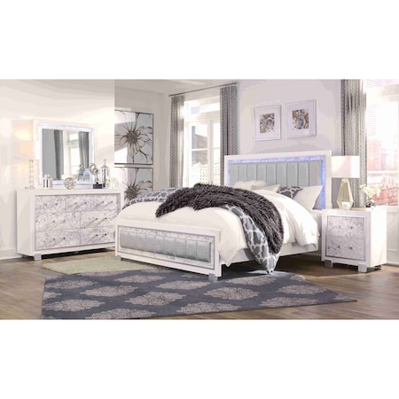 Global Furniture Usa Transitional Glam Marble, Metallic Santorini White Queen Bed Group 2886